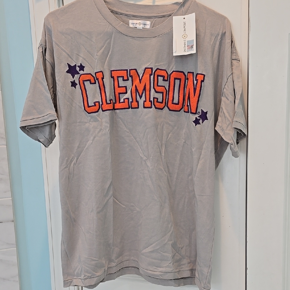 Stewart Simons Gray Short Sleeve Tee with CLEMSON Design